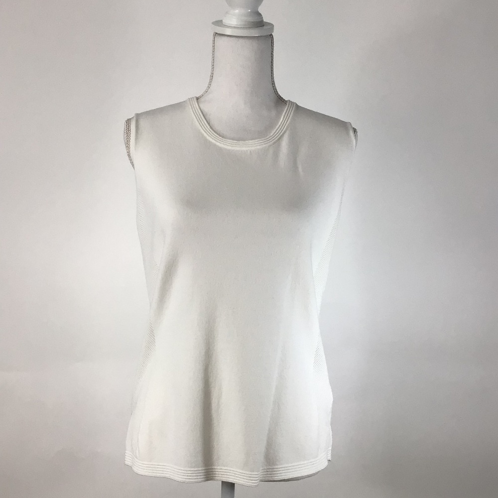 ESCADA White Sleeveless Knit Top Crewneck Luxury Minimalist Size L